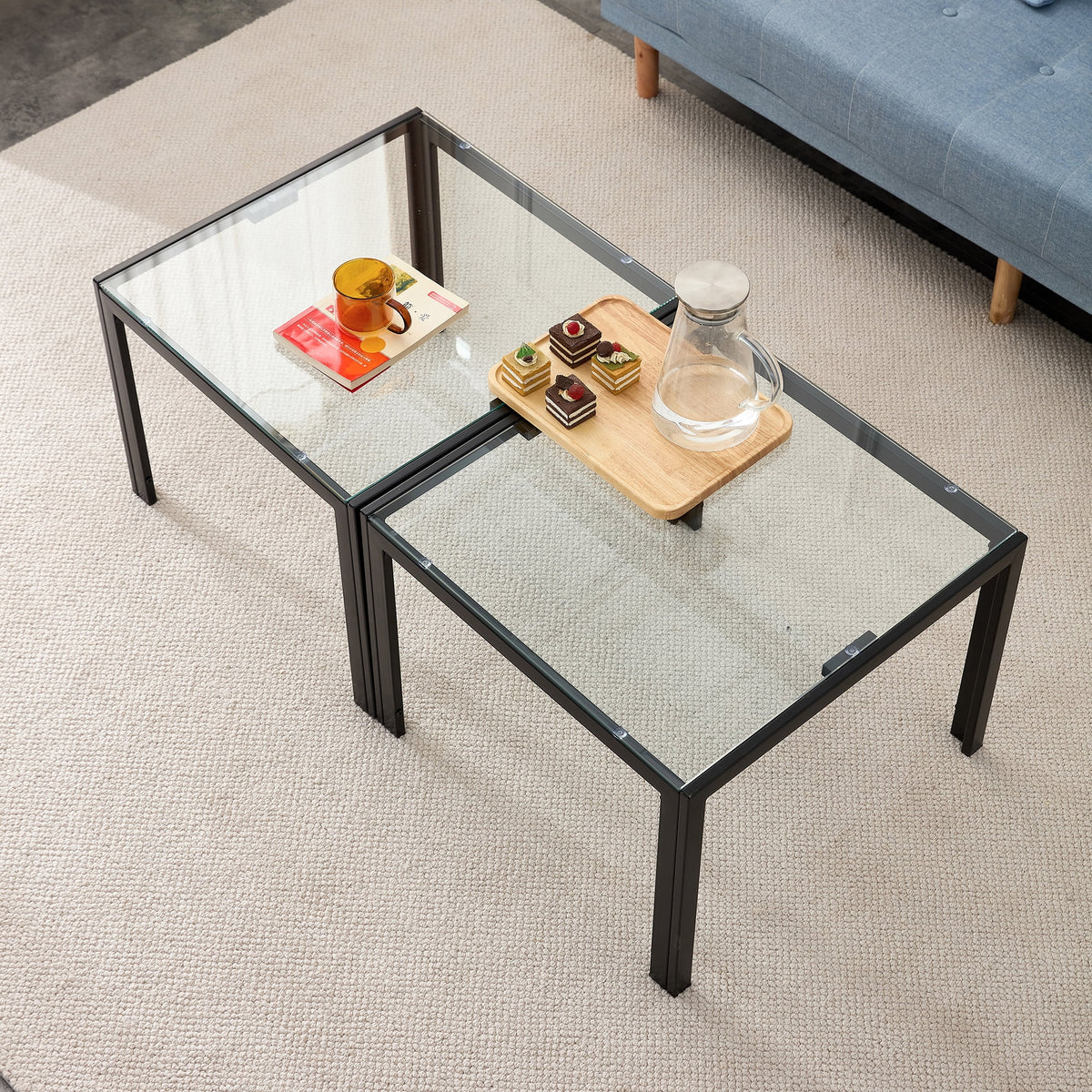 Coffee Table Set of 2 Tempered Glass S354