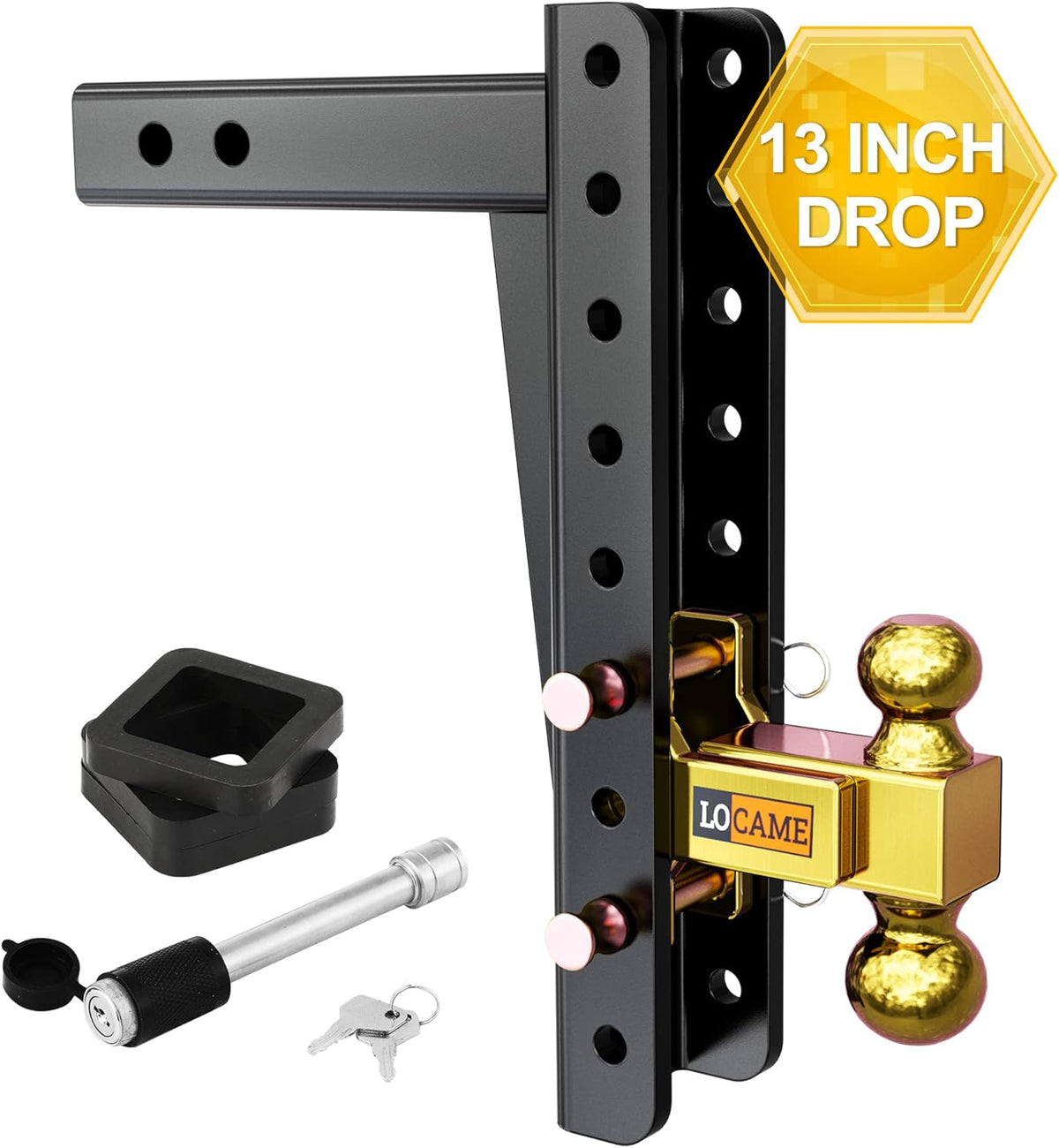 Adjustable Trailer Hitch, 2-Inch Receiver, 13-Inch Drop/Rise, 21000 LBS GTW, Double Pins, Solid Ball Mount N918592