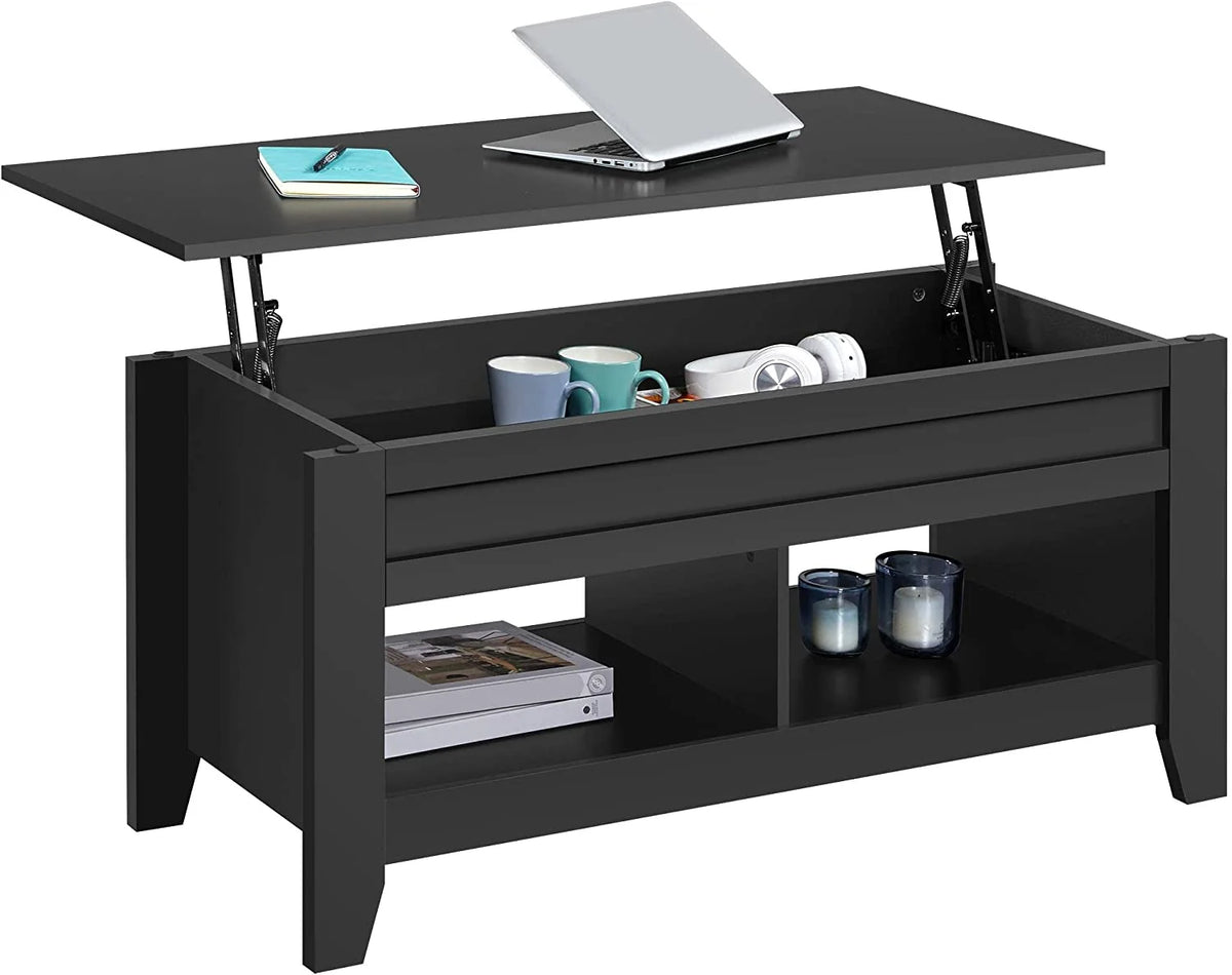 Black Lift Top Coffee Table with Hidden Storage Drawers Q990450