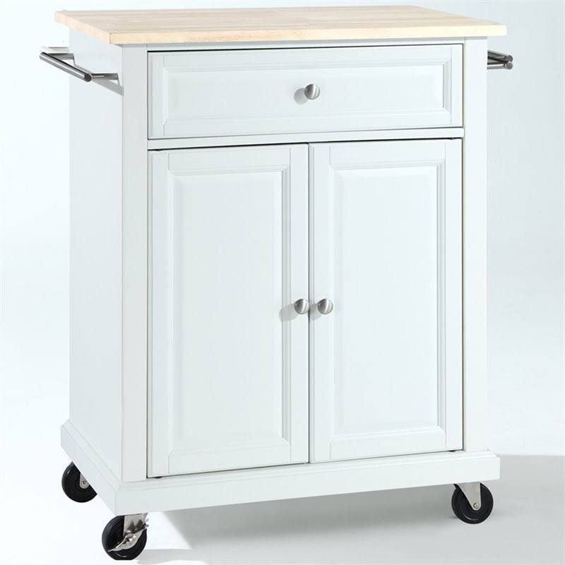Natural Wood Top Kitchen Cart in White Y897