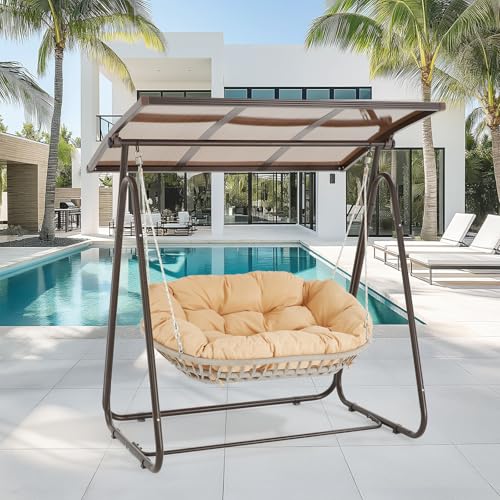 2-Person Outdoor Porch Swing with Adjustable Canopy and Cushions O57257