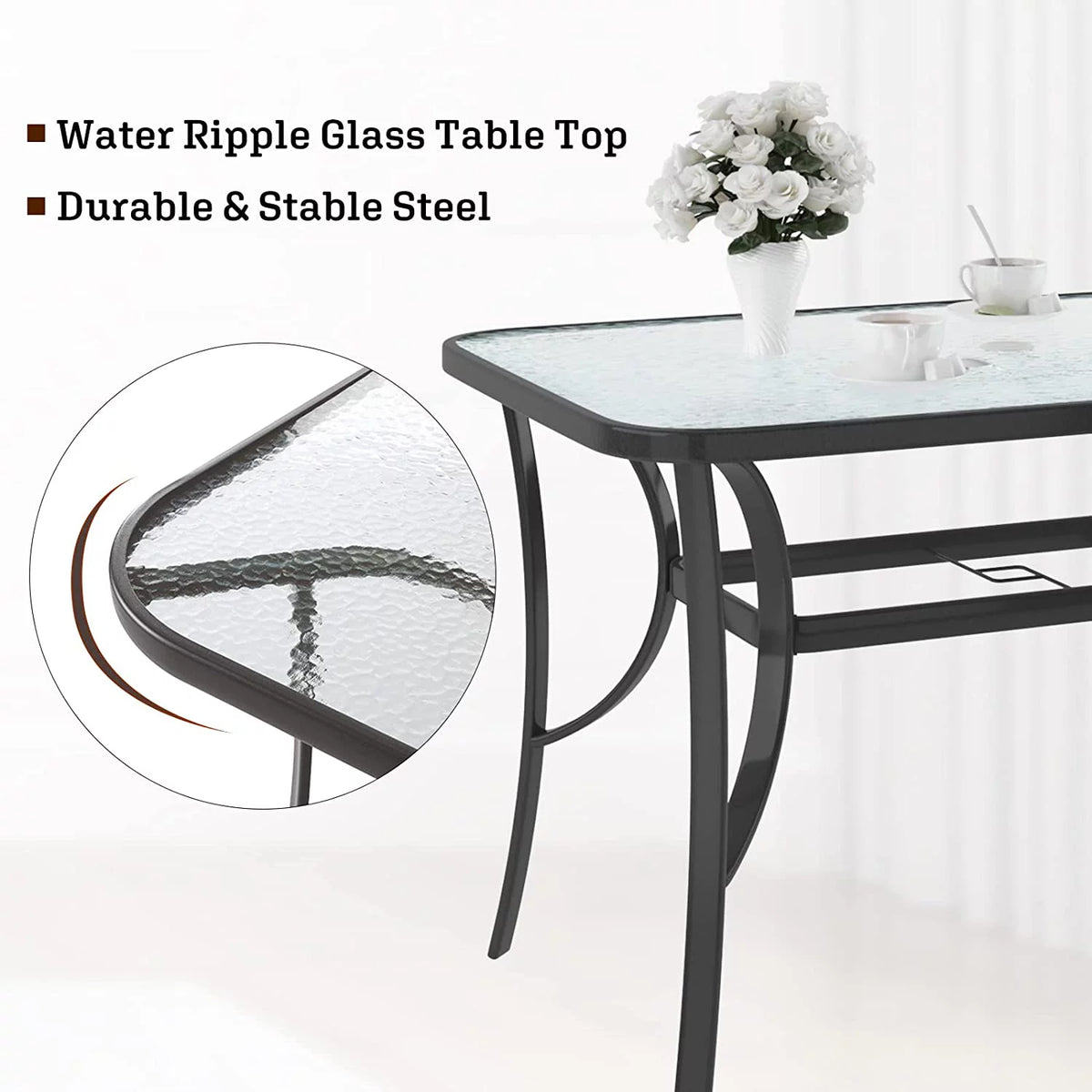 Black 47 inch Tempered Glass Patio Dining Table F132