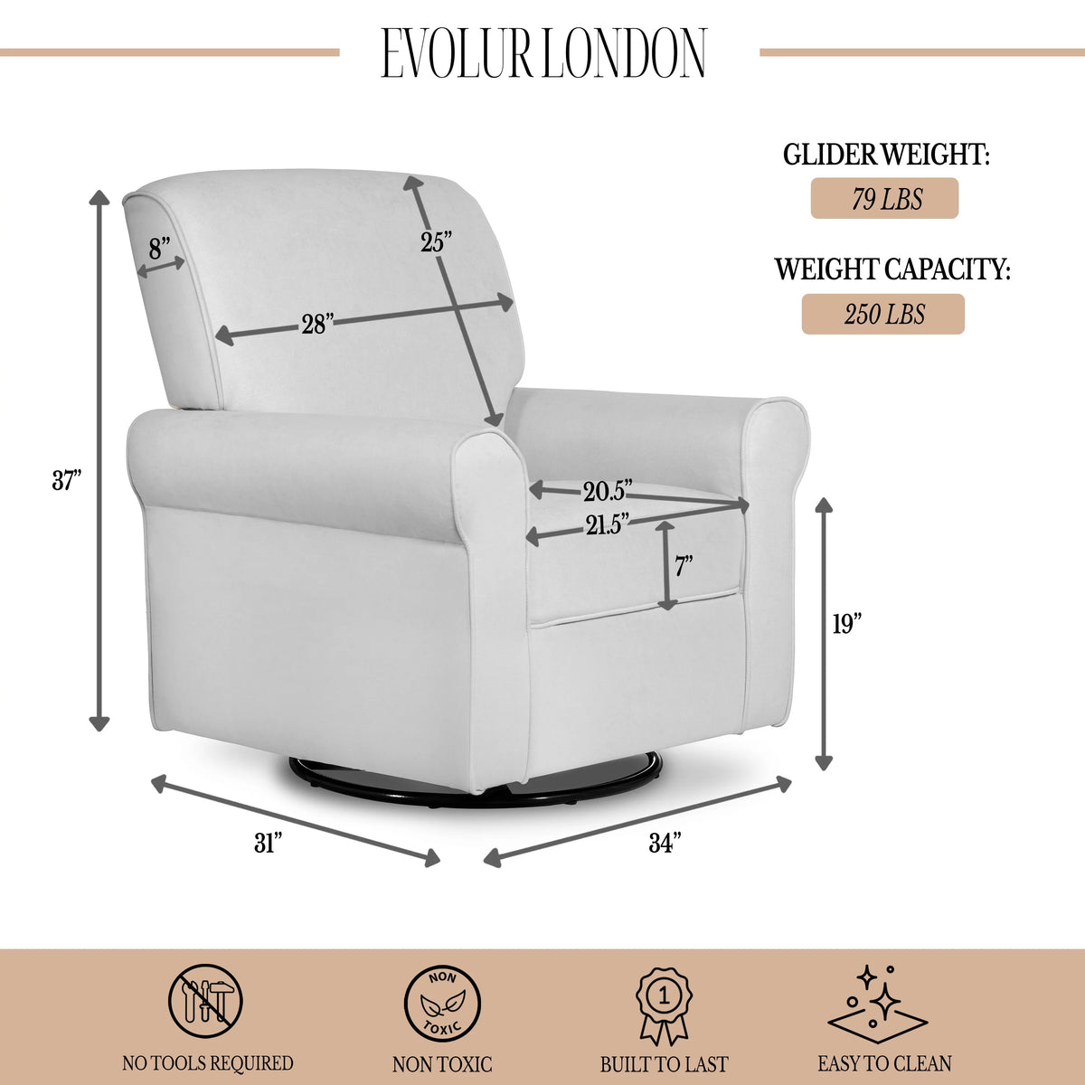 Gray Upholstered Swivel Glider G2570