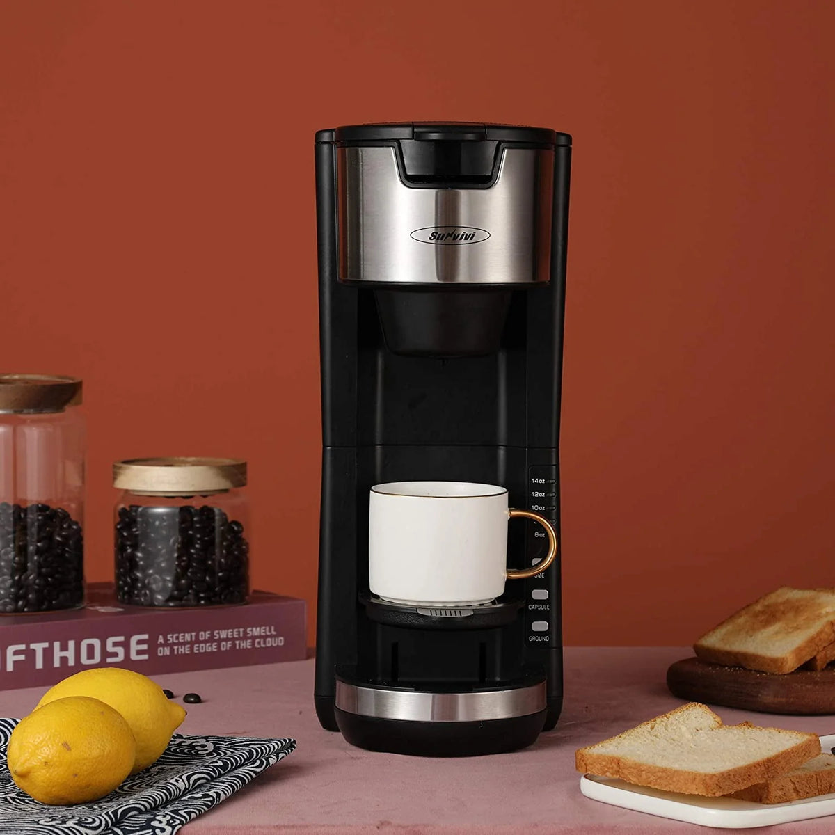 Single Serve Coffee Maker with 6 to 14 oz Brew Sizes O111082