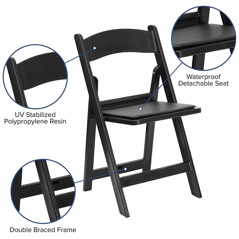 Black Resin Folding Chair with Vinyl Padded Seat J810594