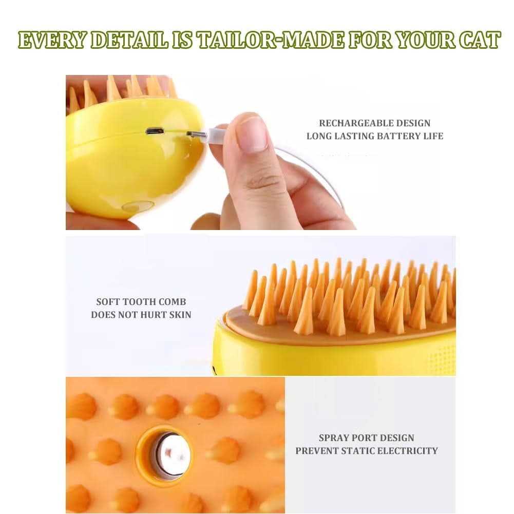 3 In1 Self Cleaning Steam Cat Brush I83796