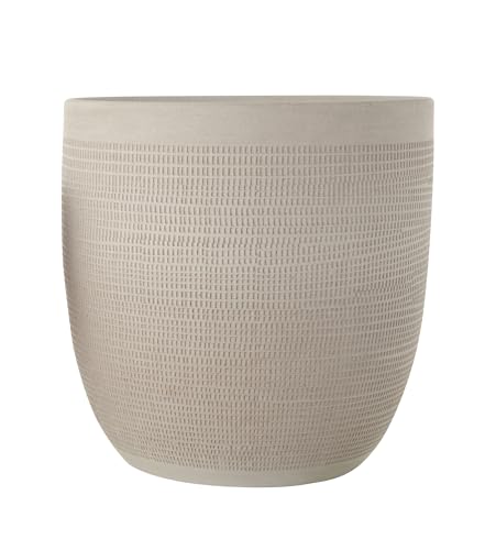 Large Matte White Embossed Stoneware Planter R9926