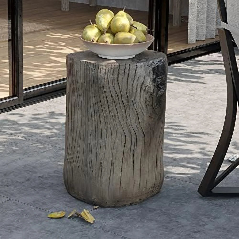 Rustic Stump Side Table Chocolate Brown Wood-Look End Table Stool N9187