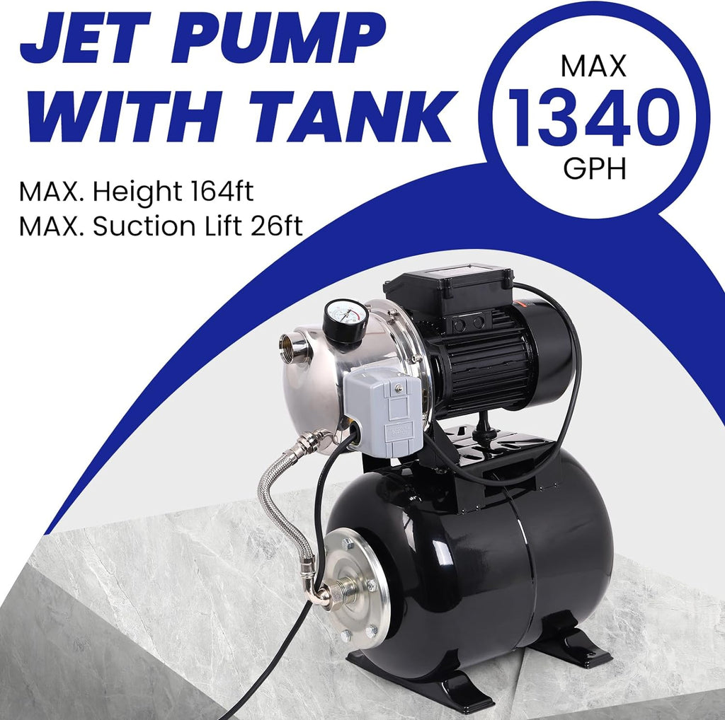 1.6HP Stainless Steel Shallow Well Pump with Pressure Tank Y926