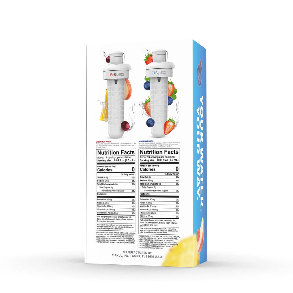 22oz Plastic Water Bottle Starter Kit with Blue Lid and 2 Flavor Cartridges T3815