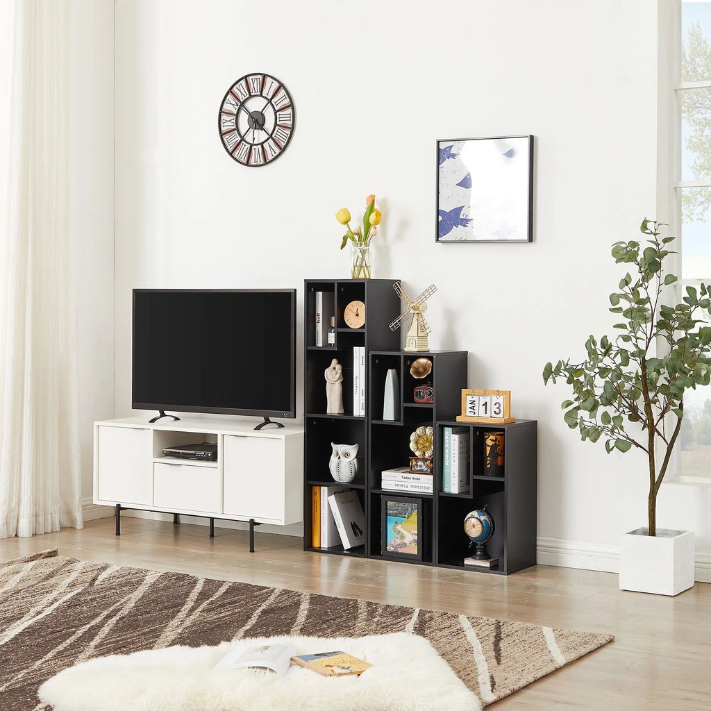 Black 3-Tier Wood Bookcase Set of 2 J4251