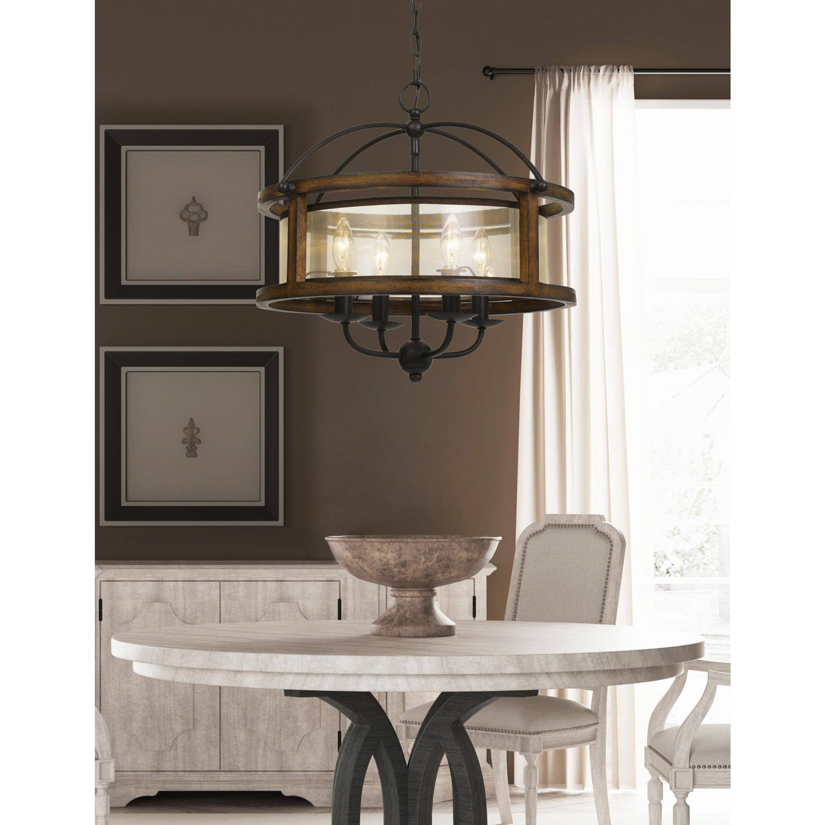 4 Light 20x22 Wide Chandelier Wood J7428