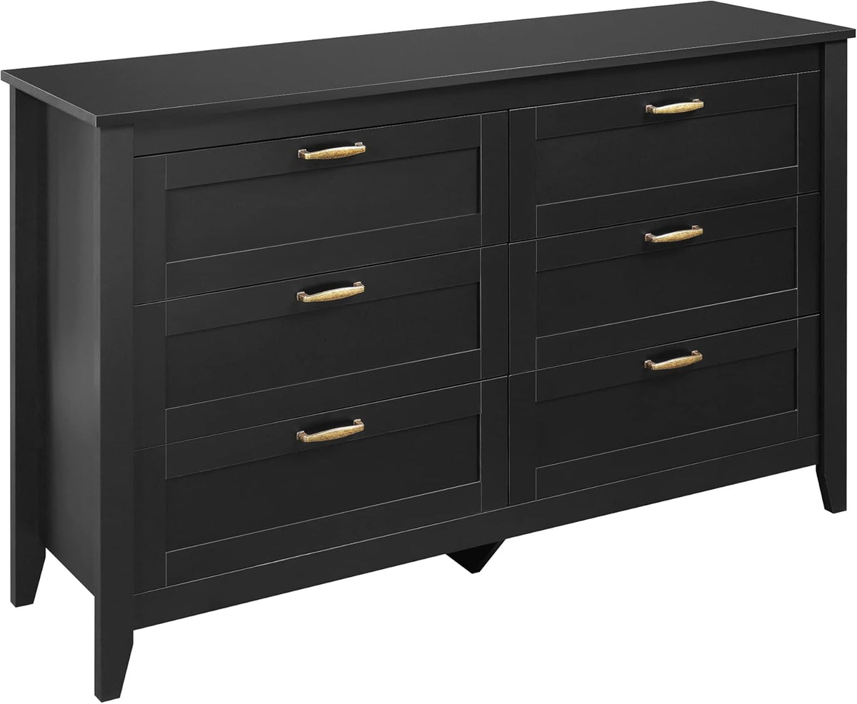 6 Drawer Retro Wood Dresser with Metal Handle W742