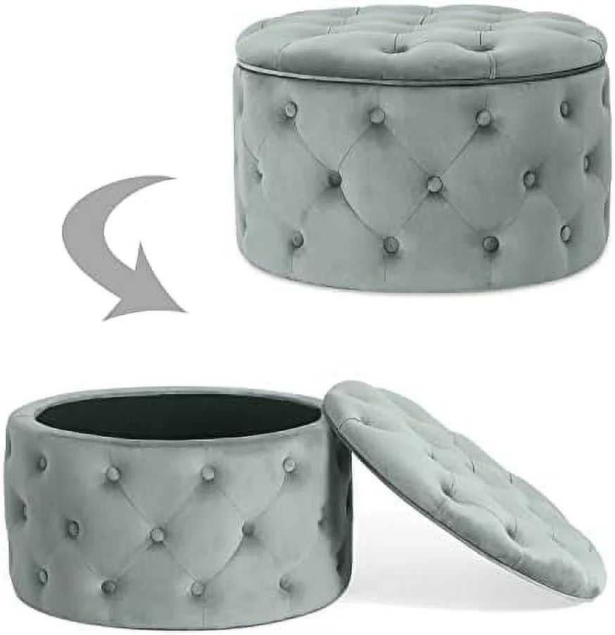 Round Velvet Button Tufted Ottoman O971