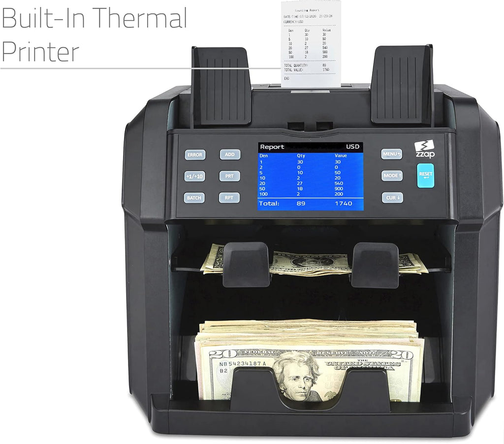 Mixed Denomination Bill Counter 2 Pocket Sorter Counterfeit Detector Y449055