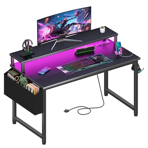 Black 40 Inch Gaming Desk with LED Lights and Power Outlets Y945