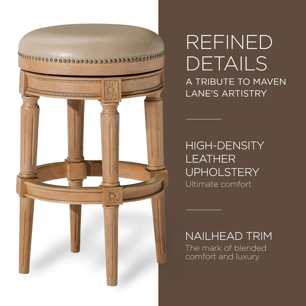 Weathered Oak Backless Bar Stool with Vegan Leather E321847
