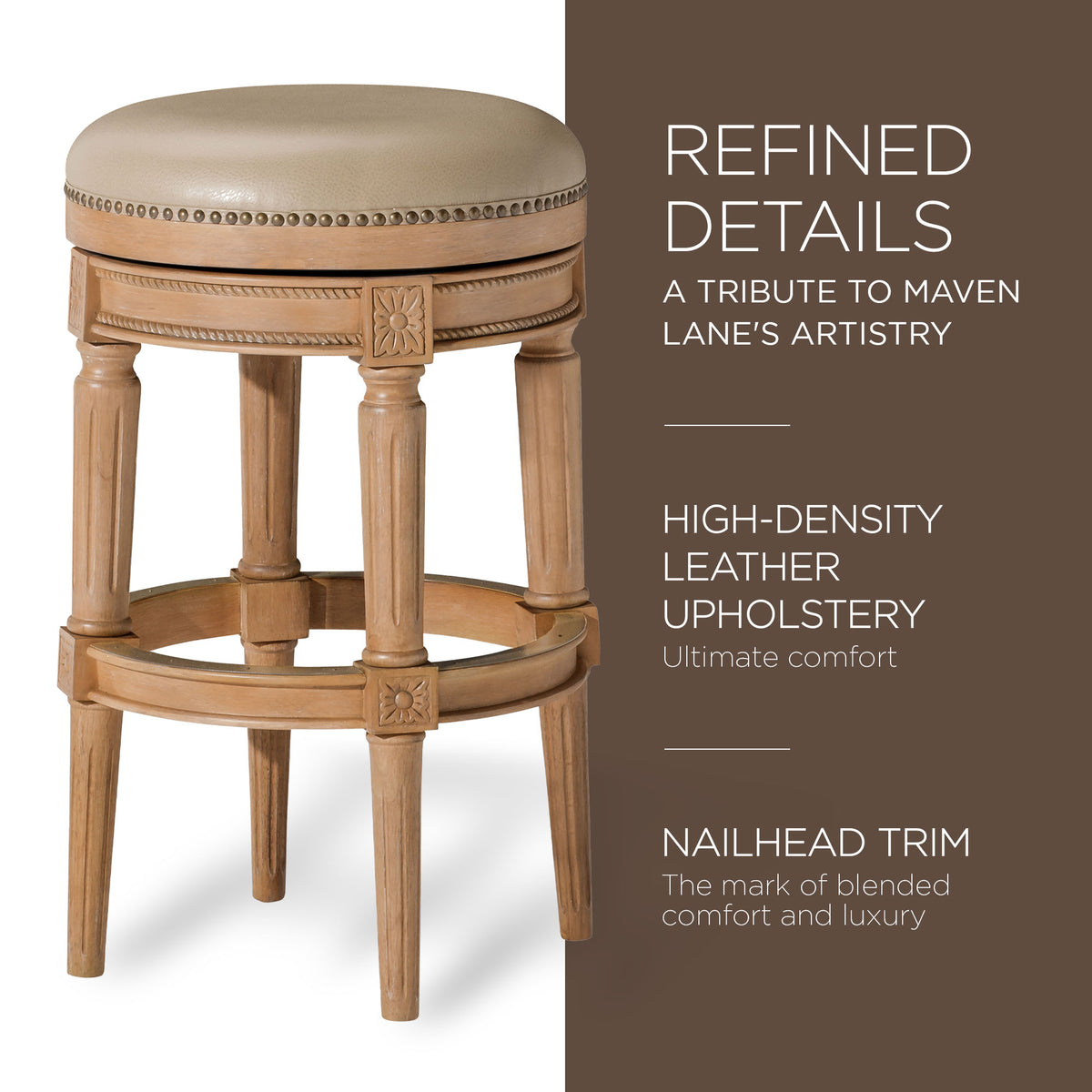 Weathered Oak Backless Bar Stool with Vegan Leather E321847