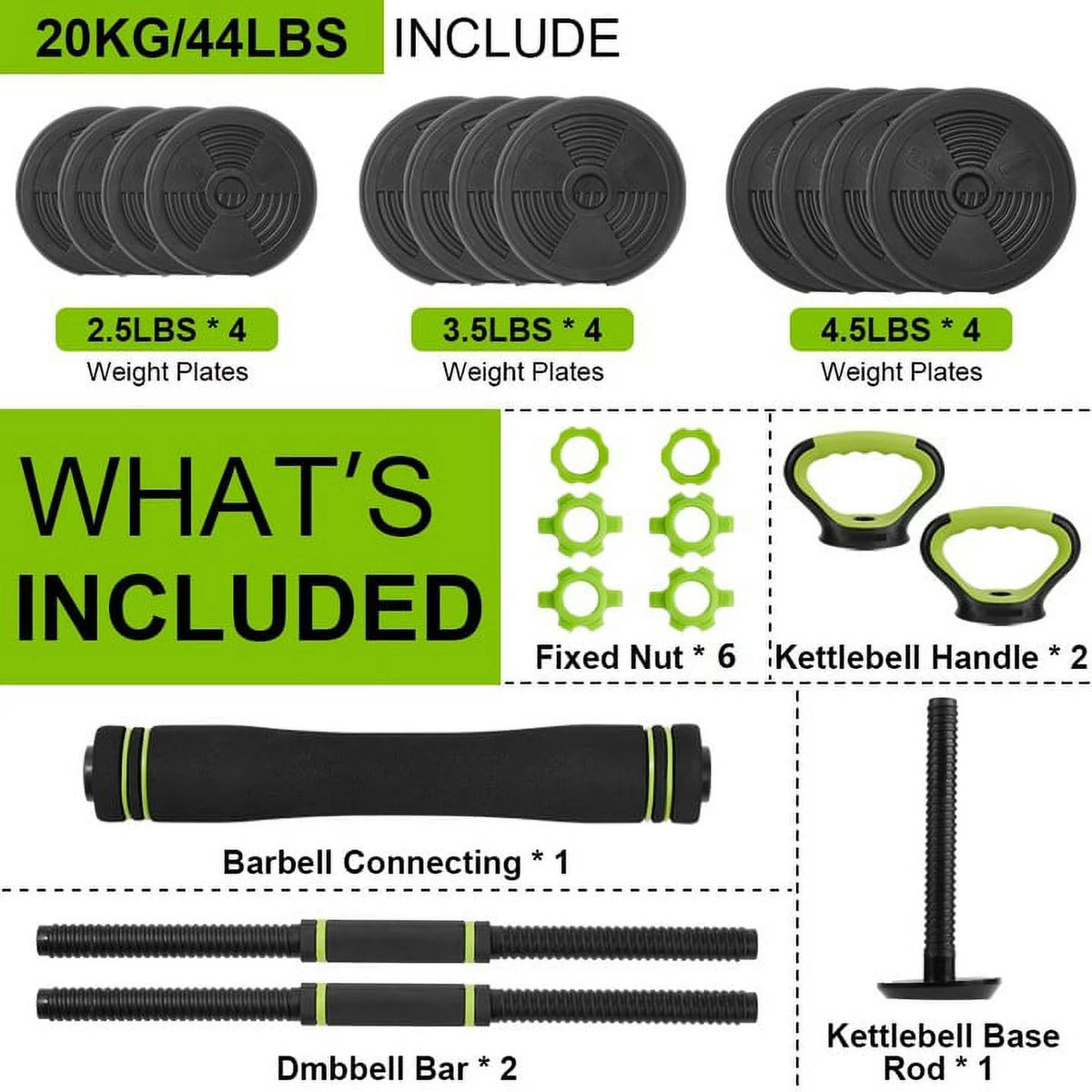 4-in-1 Dumbbells Set Barbell Kettlebells Push-Up-Stand 50 Pounds K23787