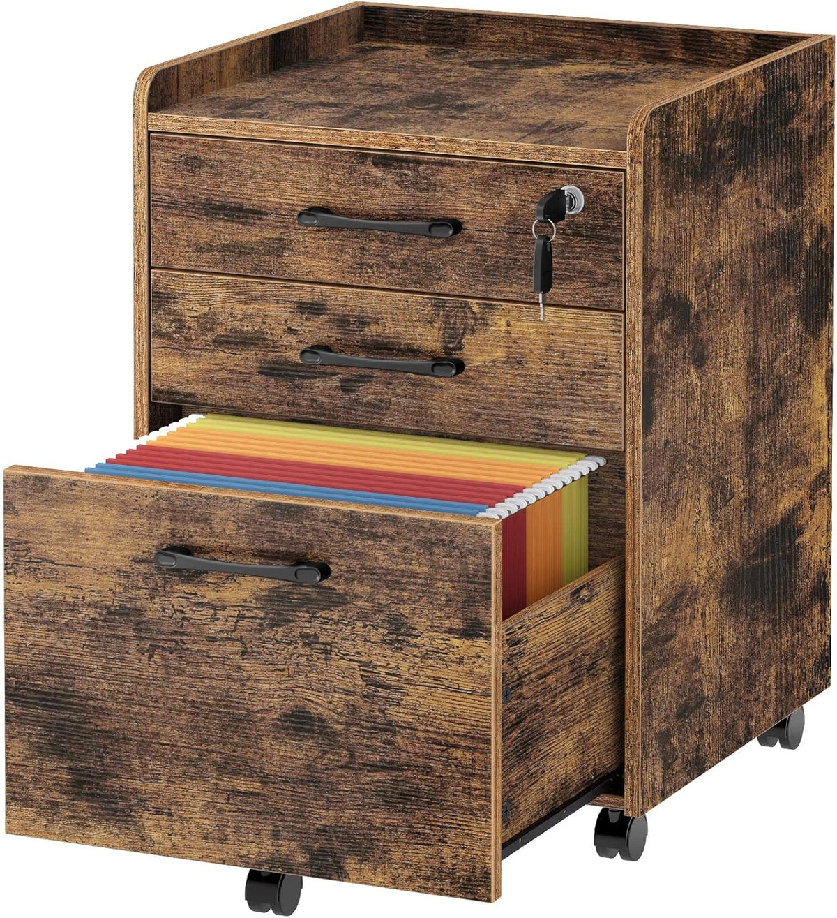 Rustic Brown 3 Drawer Rolling File Cabinet M87119