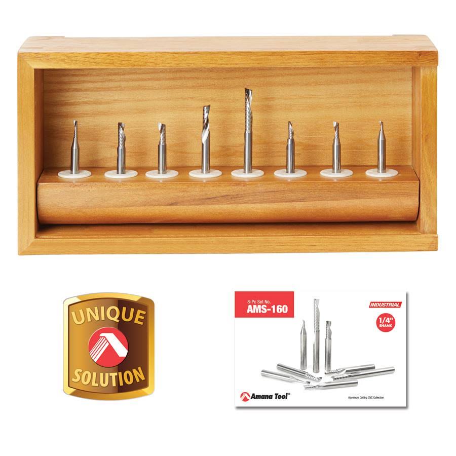 8 Pc Solid Carbide CNC Router Bit Set, 1/4 inch Shank G89106