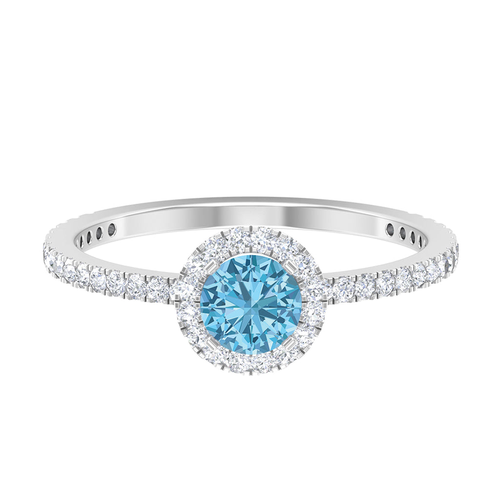 10K White Gold Aquamarine Ring with Diamond Halo D10503