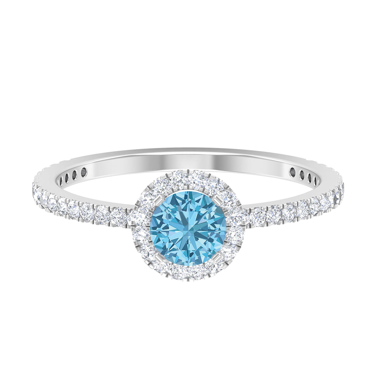 10K White Gold Aquamarine Ring with Diamond Halo D10503