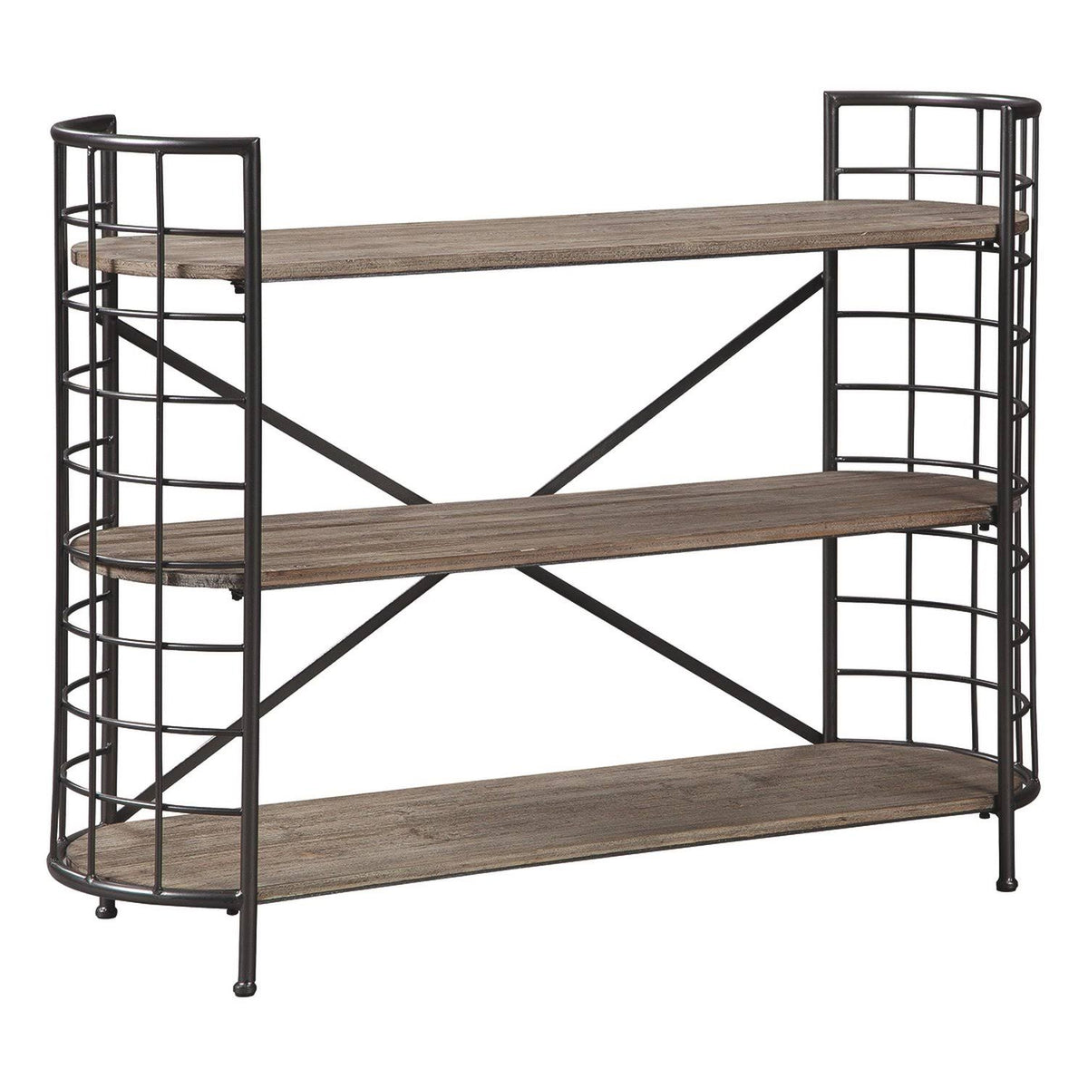 Brown and Black Wood and Metal Bookcase with 3 Open Shelves O996
