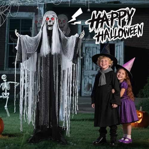 5 FT Witch Animatronic Halloween Decorations with Sound Activation and Glowing Red Eyes J537801