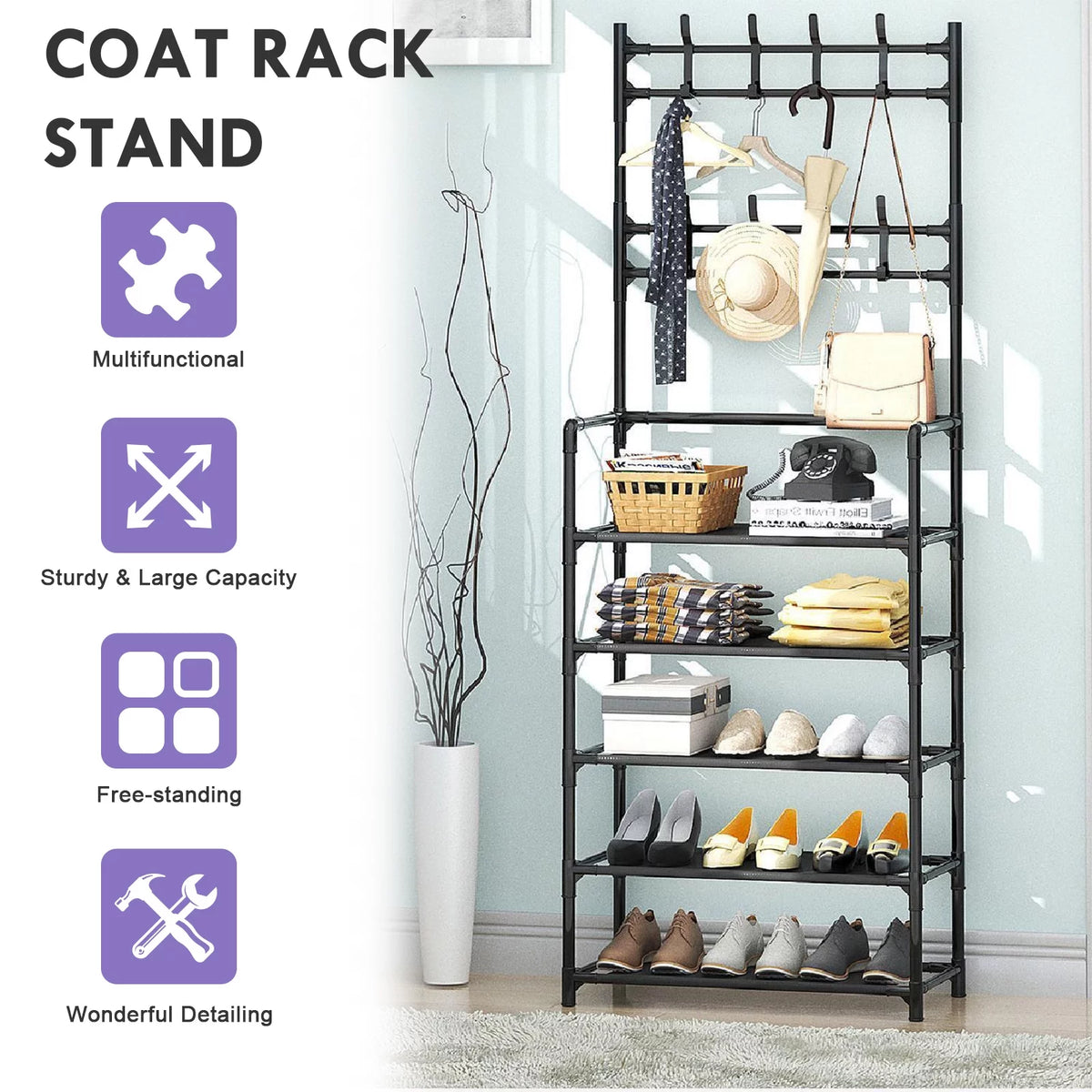 Coat Rack Hall Tree Stand with Storage Bench N355191