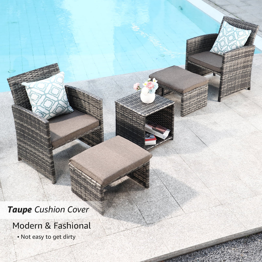 Patio Chairs Chat Set with Ottoman Coffee Table and Pillows K839529