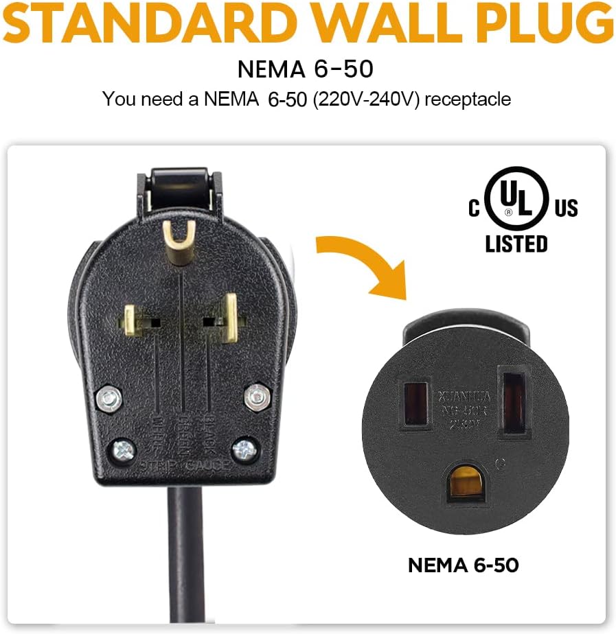 Level 2 EV Charger 40 Amp with NEMA 6-50 Plug 20 feet Cord 240V J1772 Charging Cable P337