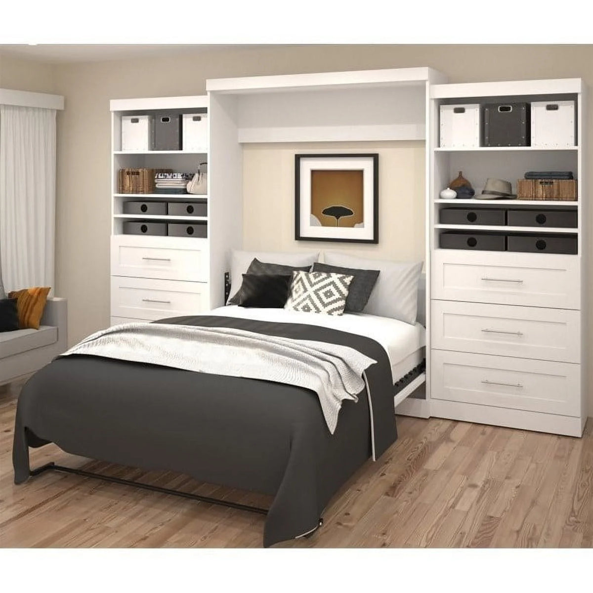 Queen White Wood Storage Bed S4605