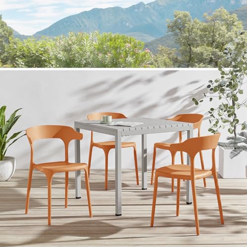 Stackable Plastic Dining Chair Set of 4 Charcoal Gray D5301