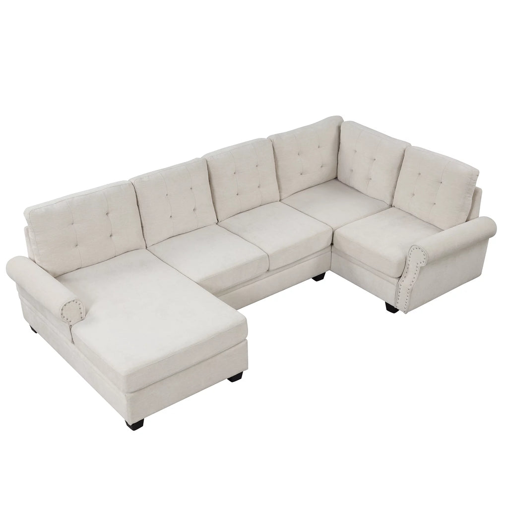 120" U-Shaped Linen Sectional Sofa F204153