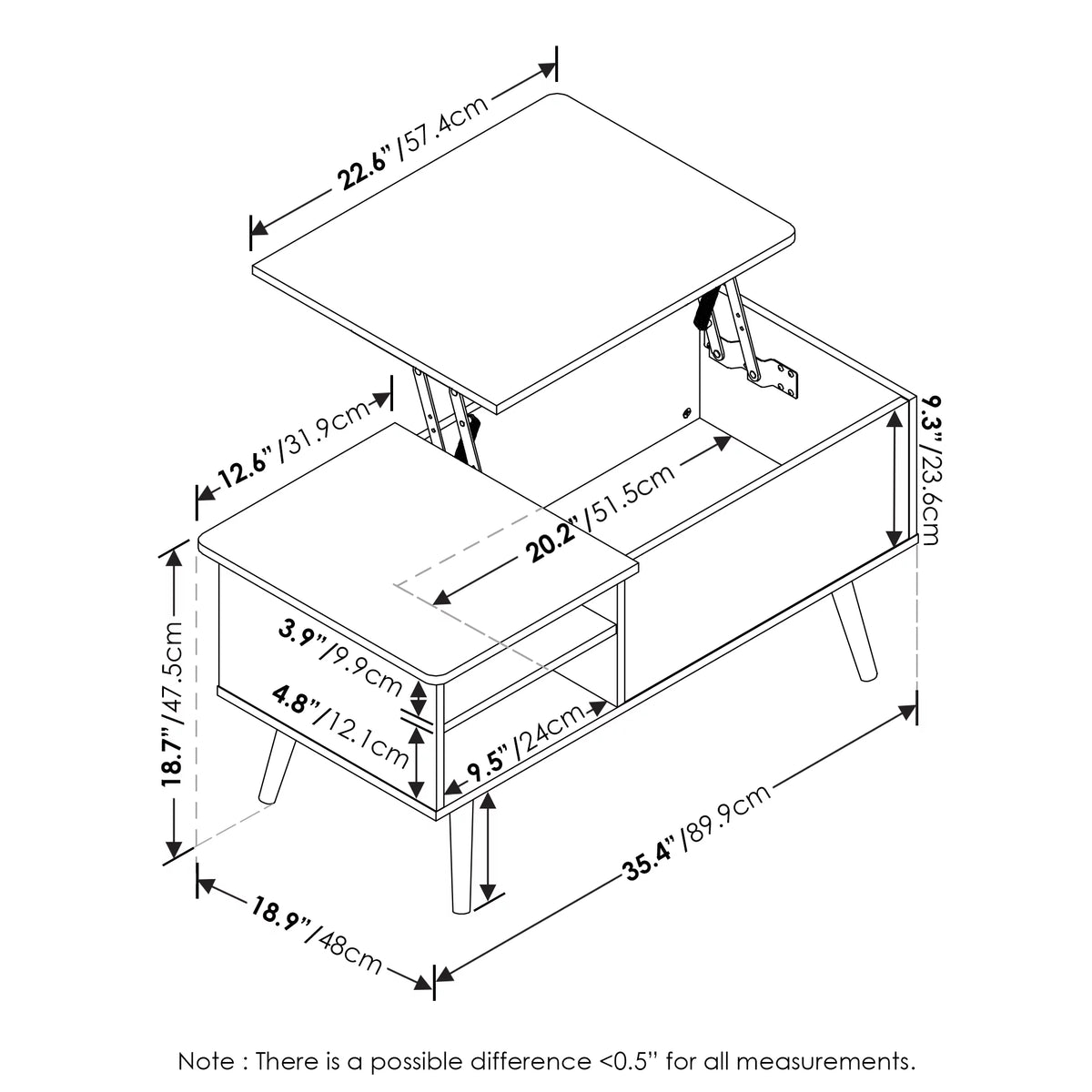 Lift Top Coffee Table with Wooden Leg U33124