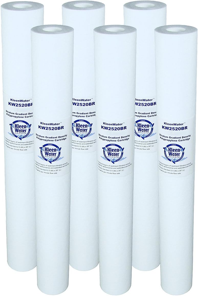 Polypropylene Replacement Water Filter Cartridges, 50 Micron, 2.5 x 20 Inch, Set of 6 U231077