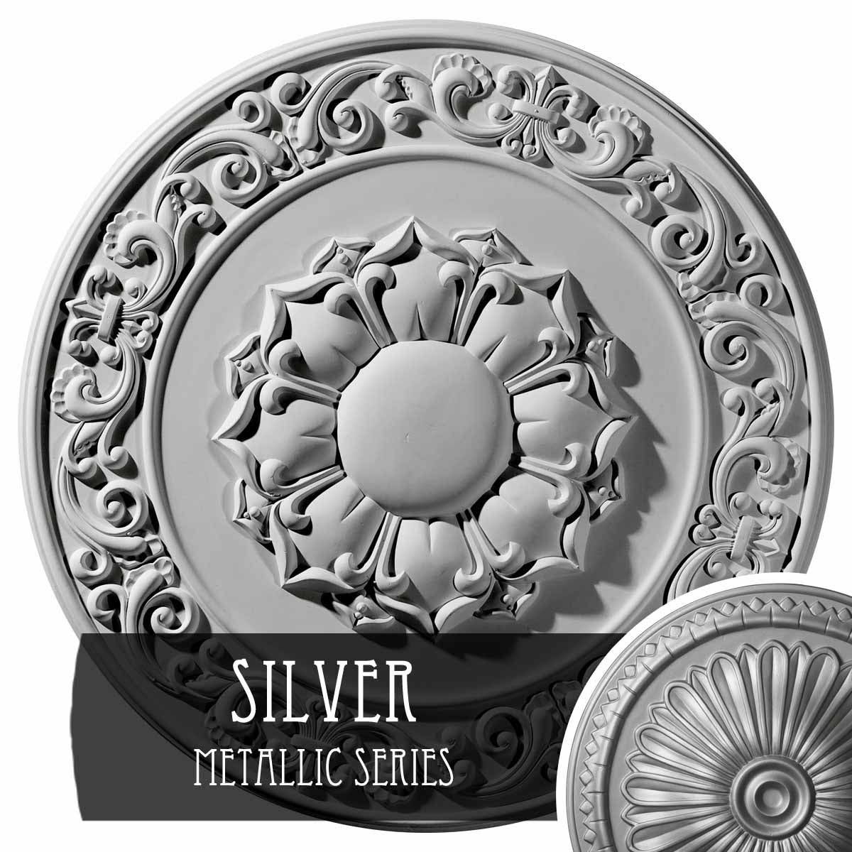 27 3/4x22OD x 2x22P Hand-Painted Silver Ceiling Medallion X483