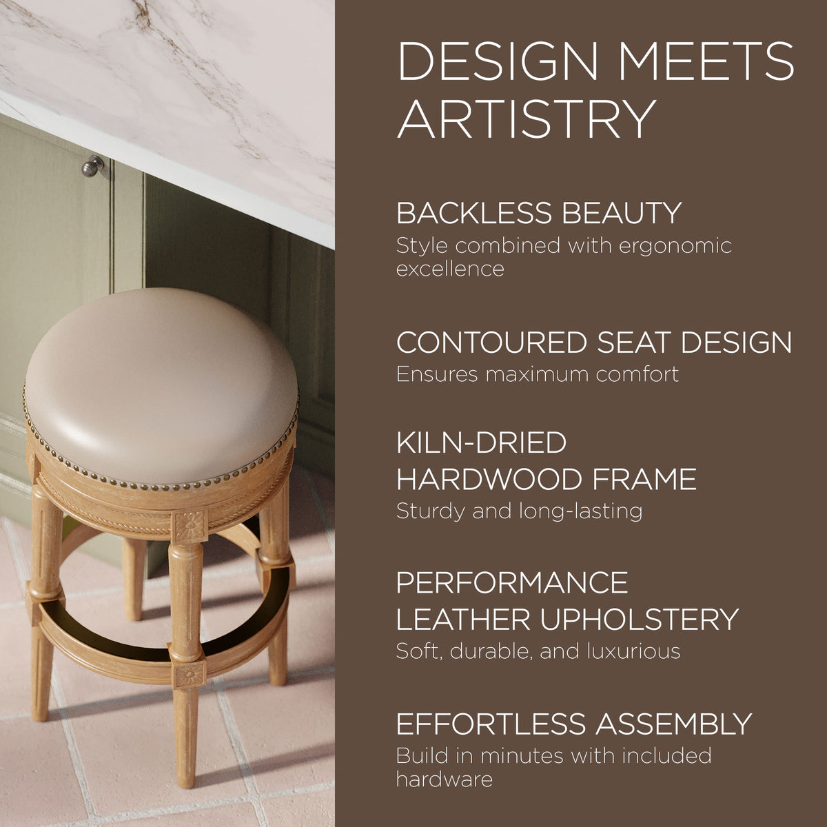 Weathered Oak Backless Bar Stool with Vegan Leather E321847