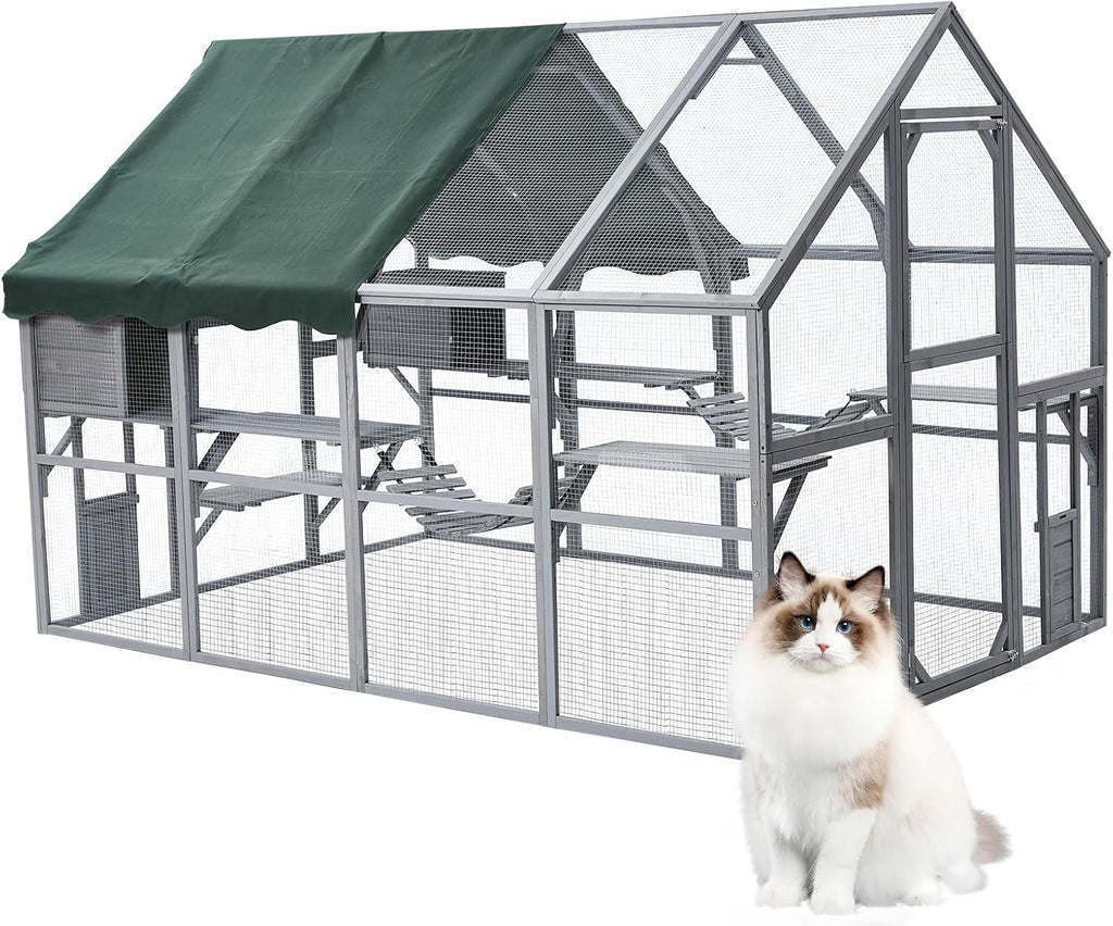 Large 3-Tier Outdoor Cat House with 2 Lockable Cat Doors and a Walk in Door B934474