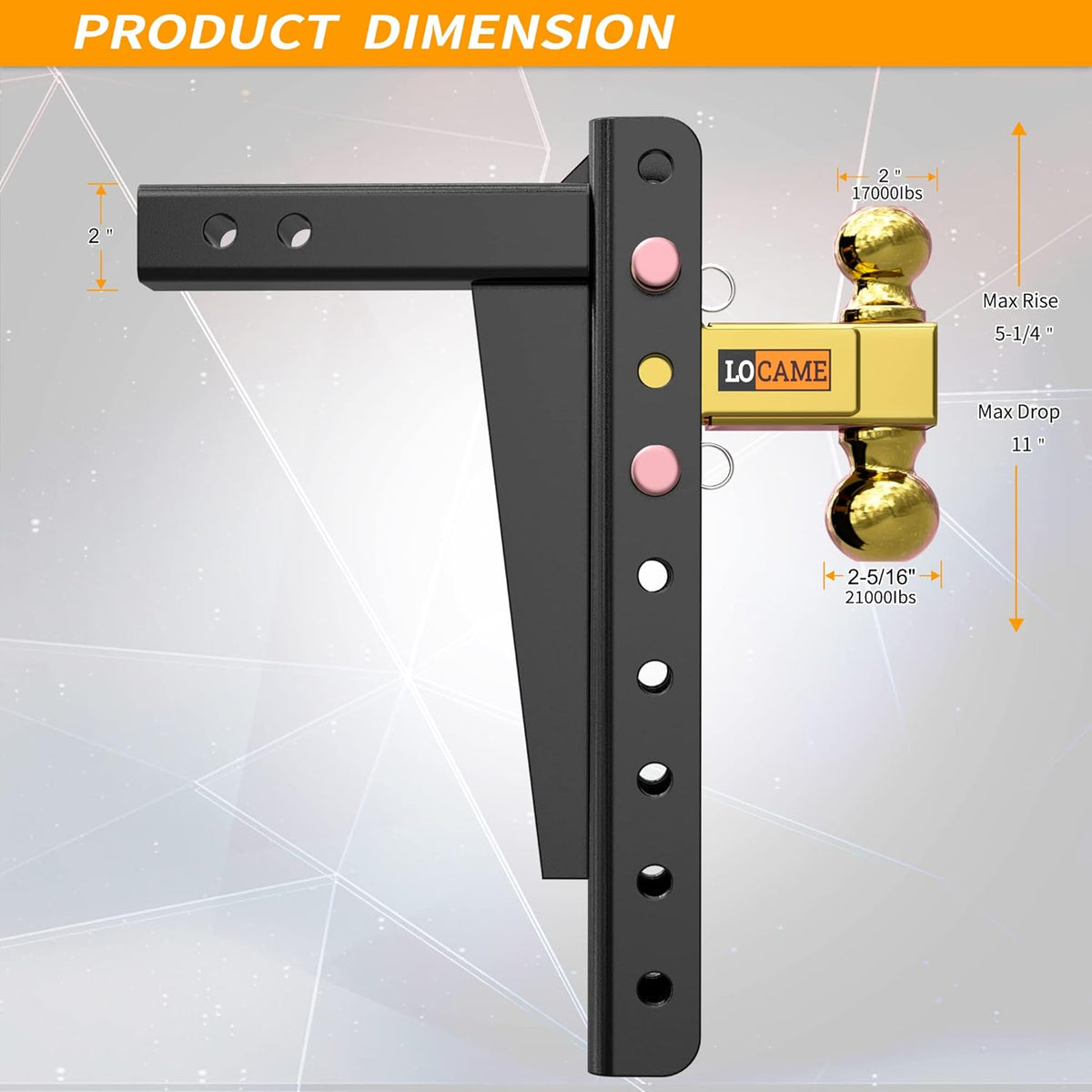 Adjustable Trailer Hitch, 2-Inch Receiver, 13-Inch Drop/Rise, 21000 LBS GTW, Double Pins, Solid Ball Mount N918592