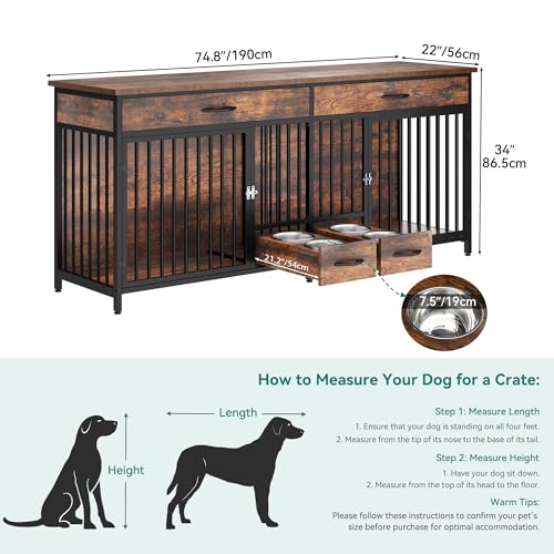 Brown Wooden Double Dog Crate Furniture with Drawers N649