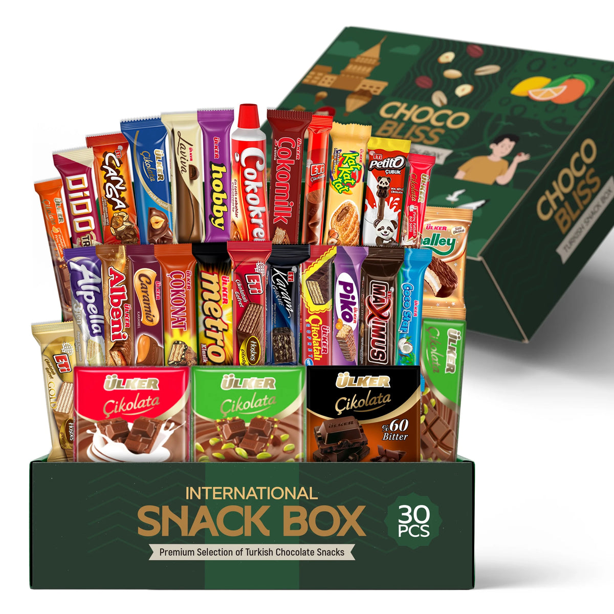 International Snack Box, 30 Full-Size Chocolate Assortment Bars V4383