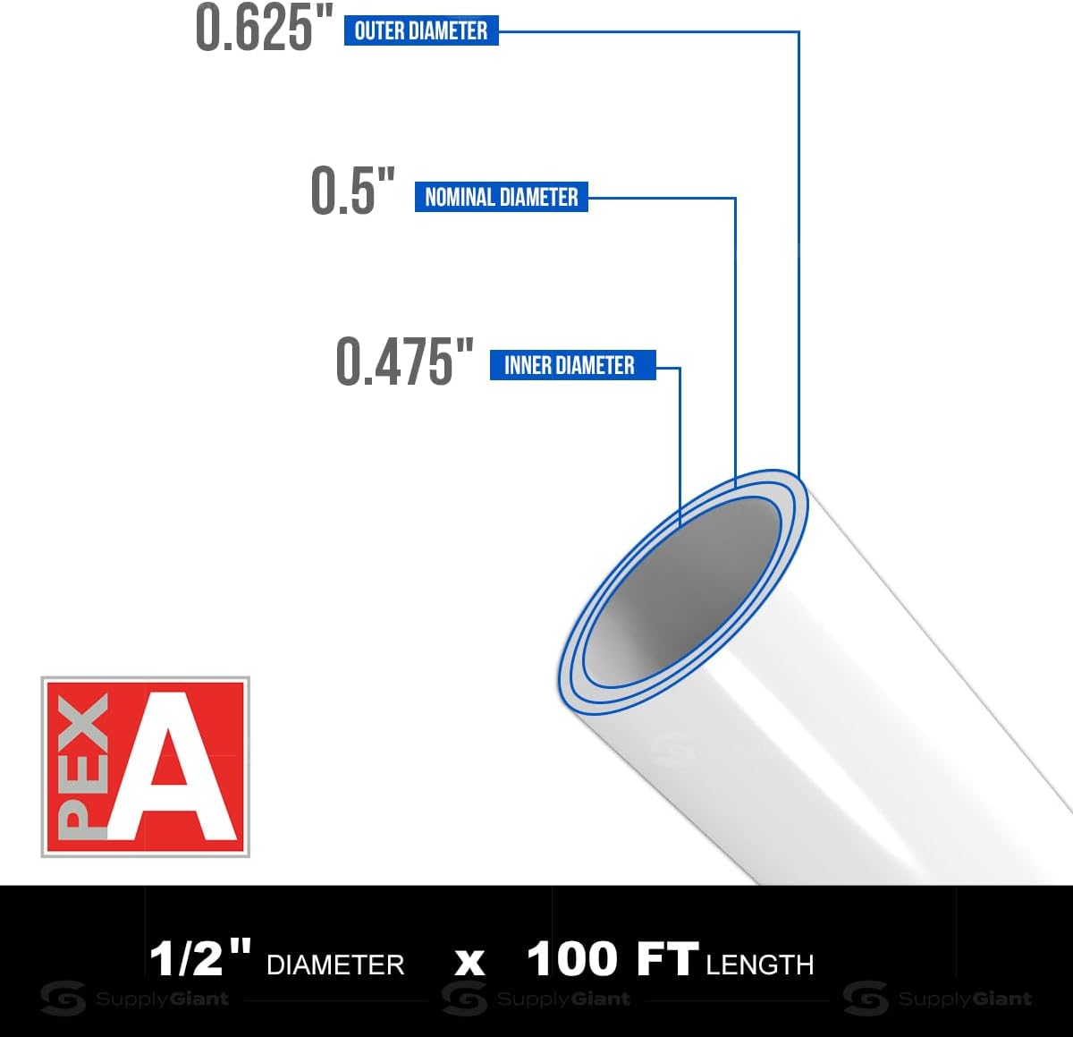 1/2 Inch X 100 Feet White PEX Pipe Tubing Coil V153