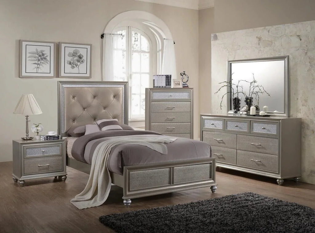 Twin Size 4pc Bedroom Set Bed Dresser Mirror Nightstand B119752