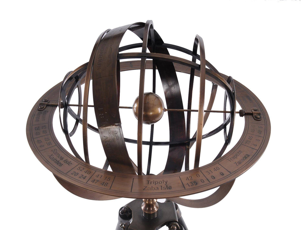 Brass Armillary with Wood Stand D954