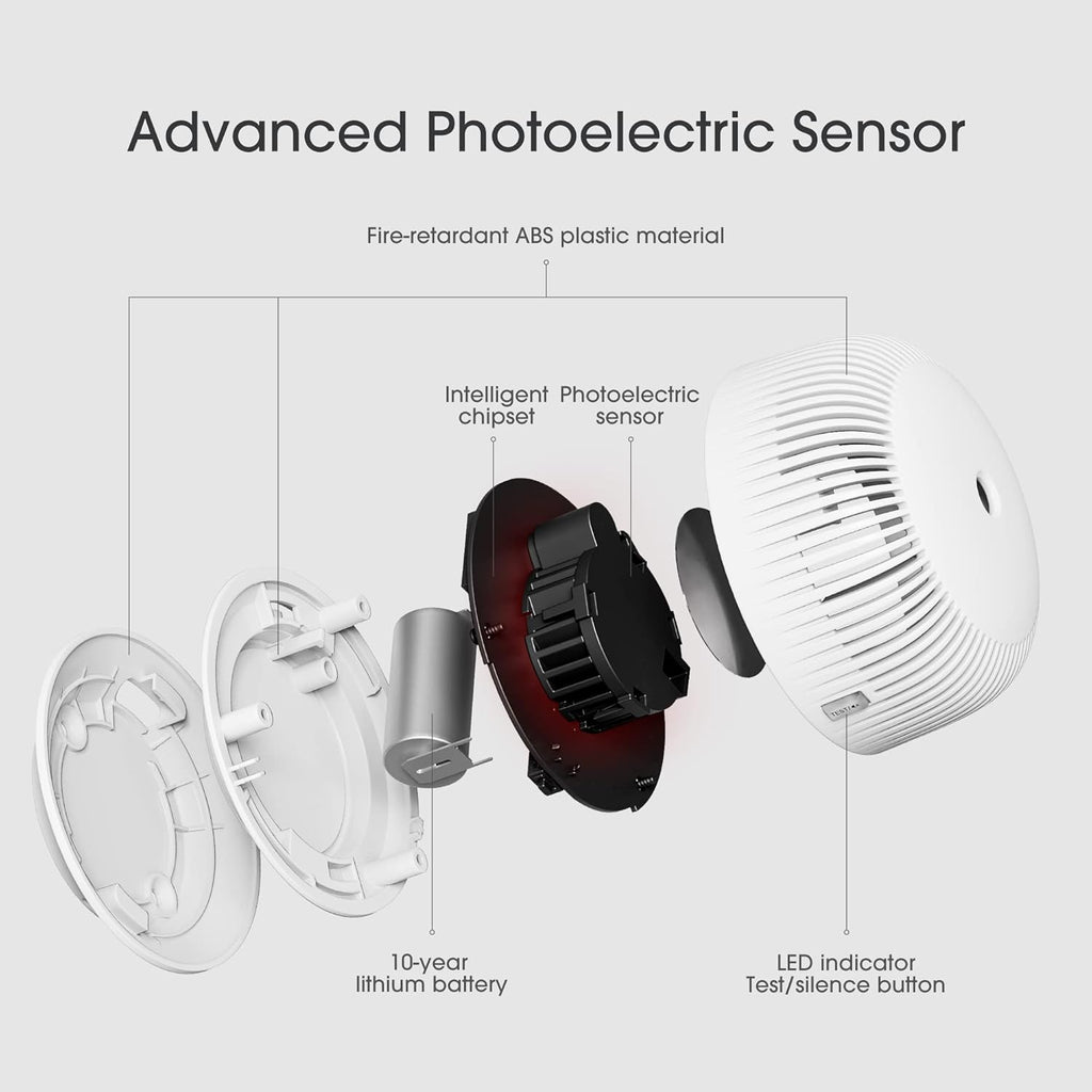 Mini Smoke Detector with 10-Year Battery, Photoelectric Sensor, Pack of 6 A447461