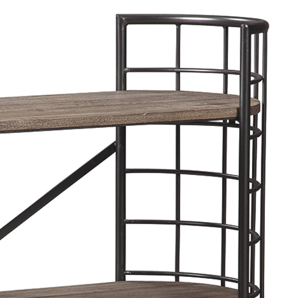 Brown and Black Wood and Metal Bookcase with 3 Open Shelves O996