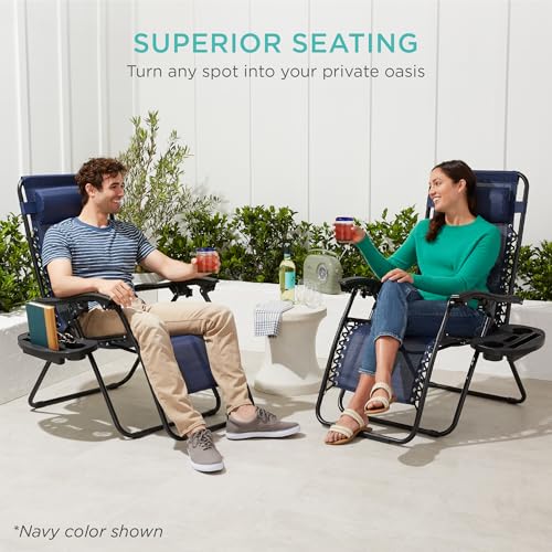 Set of 2 Black Adjustable Steel Mesh Zero Gravity Lounge Chair Recliners M302875