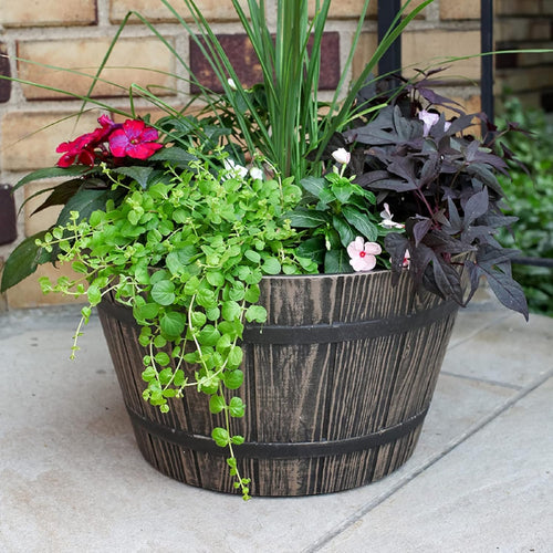 16 Inch Whiskey Barrel Planter in Aged Oak Color A415